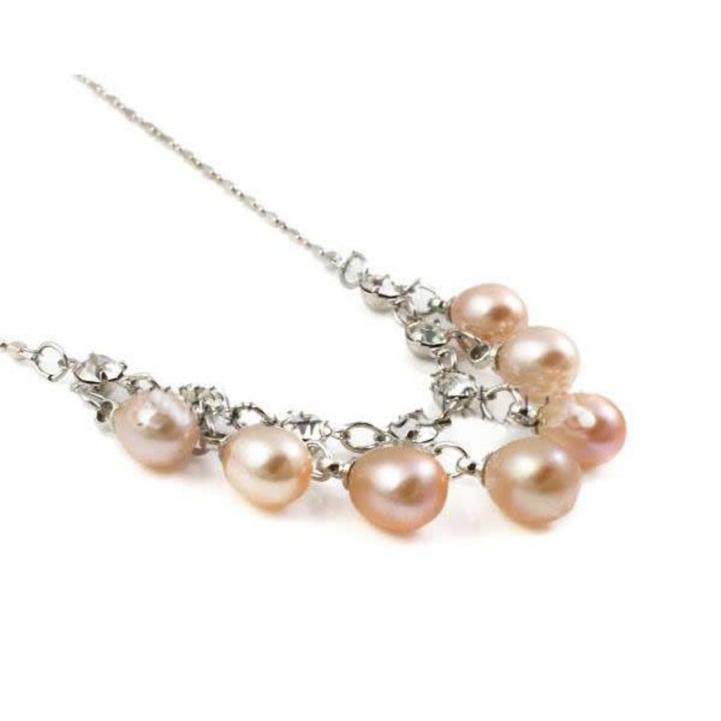 New Silver Tone Freshwater Pearl Charm Necklace